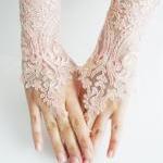 Lace gloves, Soft peach pink Wedding gloves, bridal gloves, fingerless gloves, salmon, pink light, orange gloves