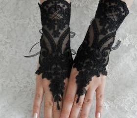 Wedding gloves, bridal gloves, fingerless lace, steampunk, black gloves, victorian, lolita, sexy belly dance